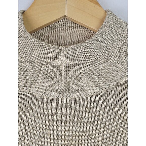 Talbots Petites Women's Top Medium Gold Glitter Mock Neck Vintage Silk Shirt - Picture 5 of 9